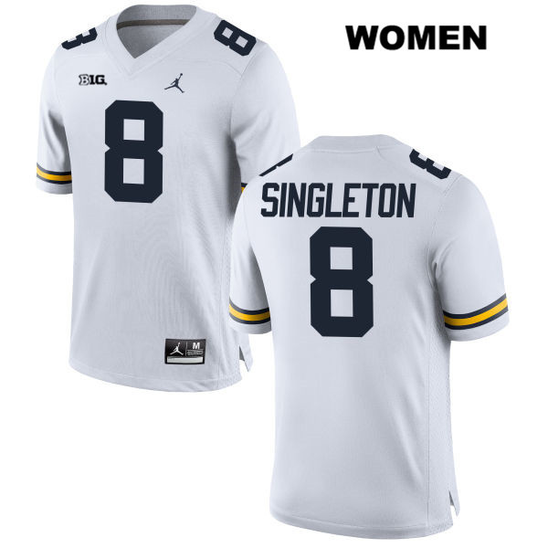 Women's NCAA Michigan Wolverines Drew Singleton #8 White Jordan Brand Authentic Stitched Football College Jersey HT25W01AA